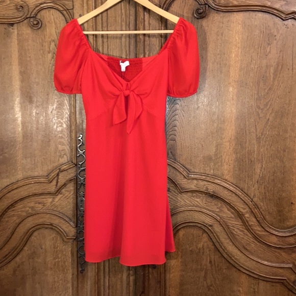 Gianni Bini Ivy Tie Front Puff Sleeve Red Mini Dress NEW - Picture 5 of 14